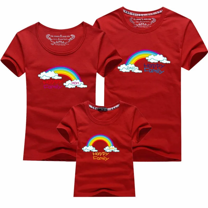 AD/1 шт., Семейные футболки с радугой качественная хлопковая летняя Одинаковая одежда для мамы и дочки, папы и сына одежда для мамы и меня