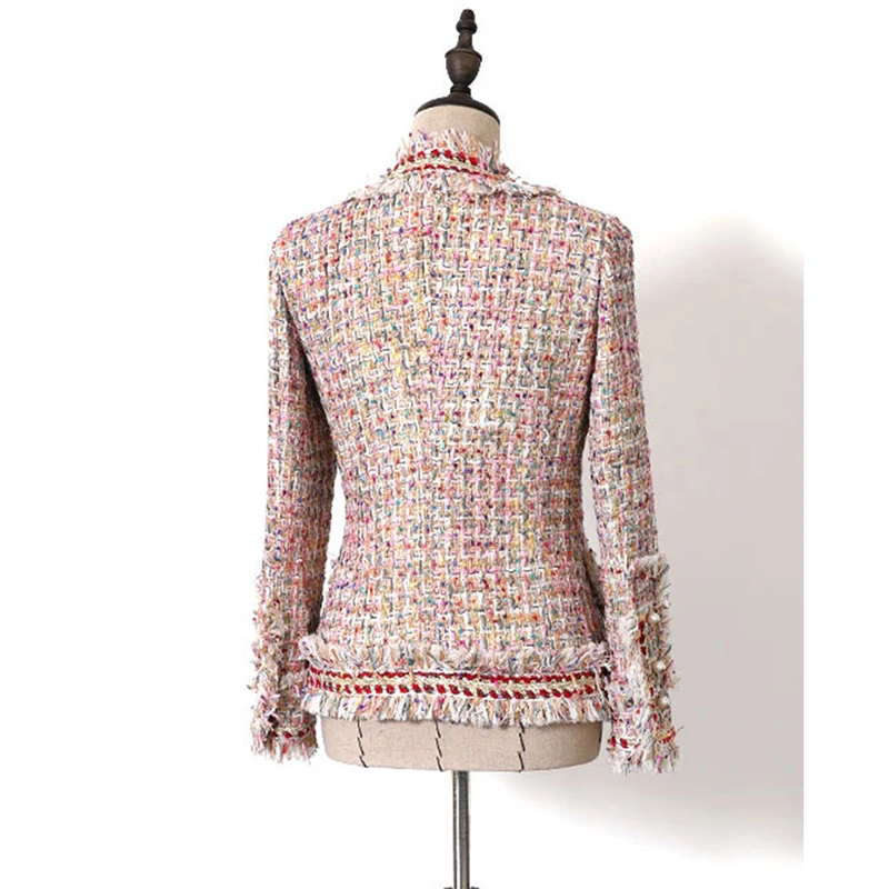 Превосходное качество барокко Дизайнер Блейзер для женщин дамы тонкий облегающие цвета шерсть твид кисточкой куртка