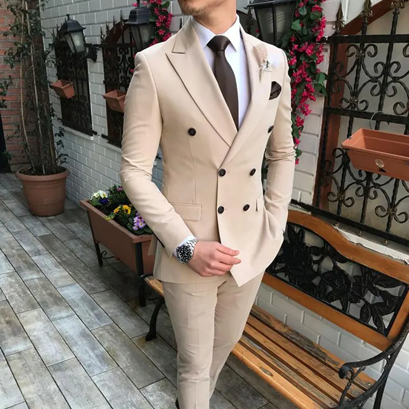 

Khaki Prom Suits Men Suits for Wedding Best Man Blazers Groomsmen Tuxedos Peaked Lapel 2Piece Costume Homme Terno Masculino