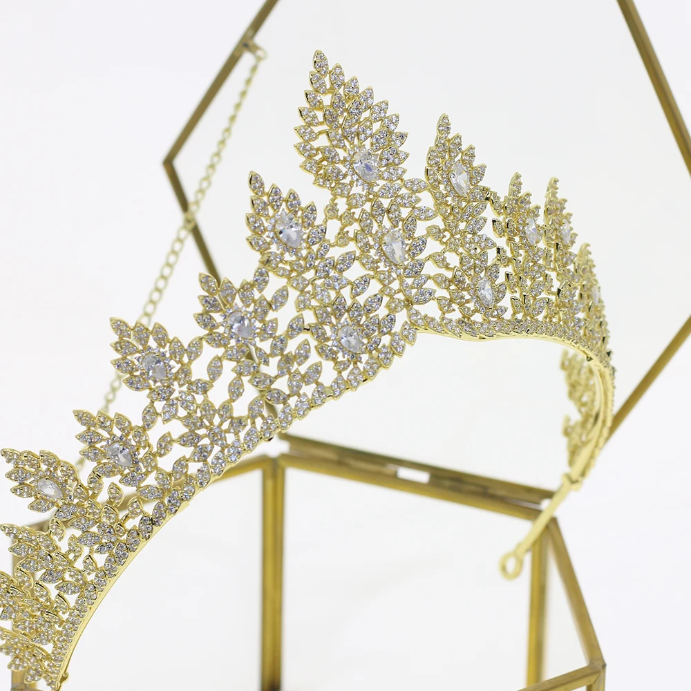 

Full zircon crystal bridal Gold Crown Wedding Headband royal princess evening Hair Jewelry Wedding Accessories