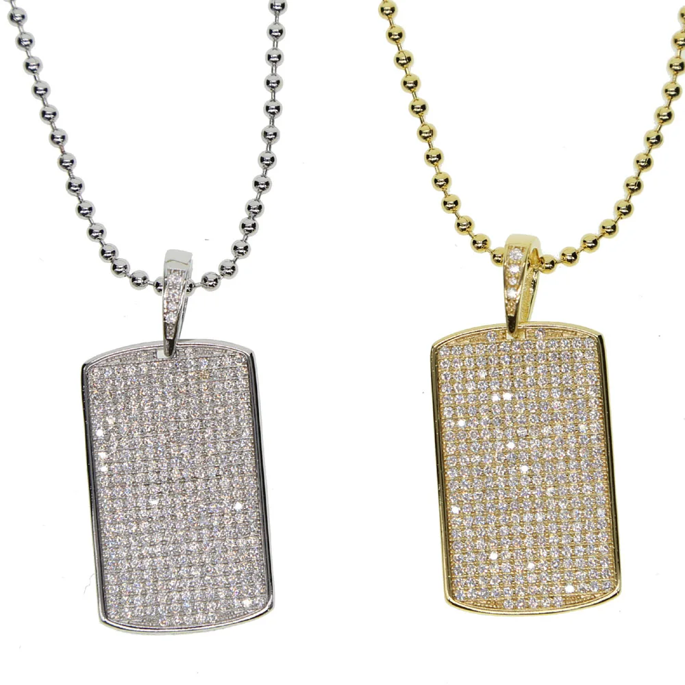 Хип-хоп Bling Золотое квадратное ожерелье с собачьей биркой и кулоном Iced Out Full cubic zirconia CZ Ожерелье для мужчин ювелирные изделия