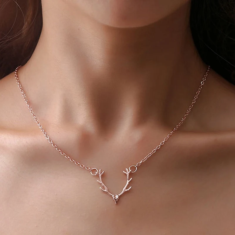 

Fashion Temperament Fashionable Jewelry Elk Deer Antlers Pendant Necklace Christmas Gift For Women Girl