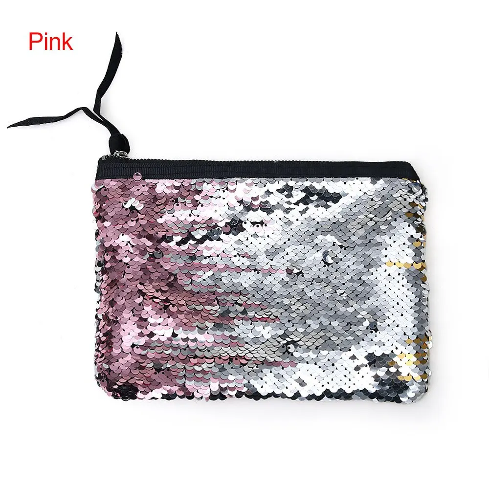 Женская двусторонняя блестящая косметичка в виде русалки, модная сумочка, популярная женская косметичка, вечерняя сумочка-клатч - Цвет: Розовый