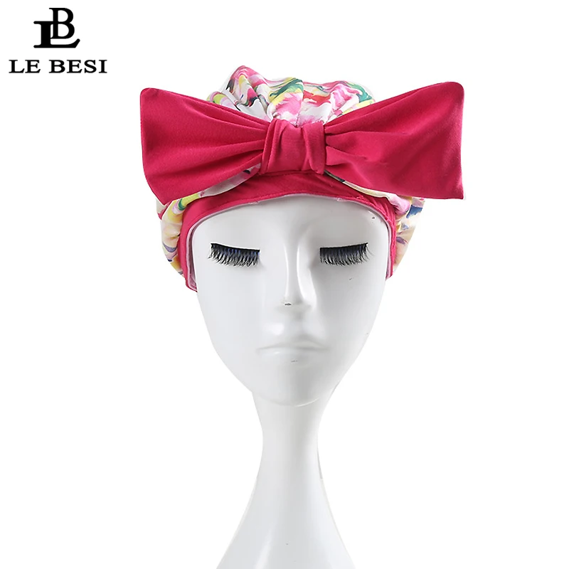 LE BESI, сексуальная Цветочная Женская водонепроницаемая шапка для плавания, ПУ, шапочка для плавания, плиссированная, с узлом, пляжная кепка, эластичная, для купания, шапка для плавания