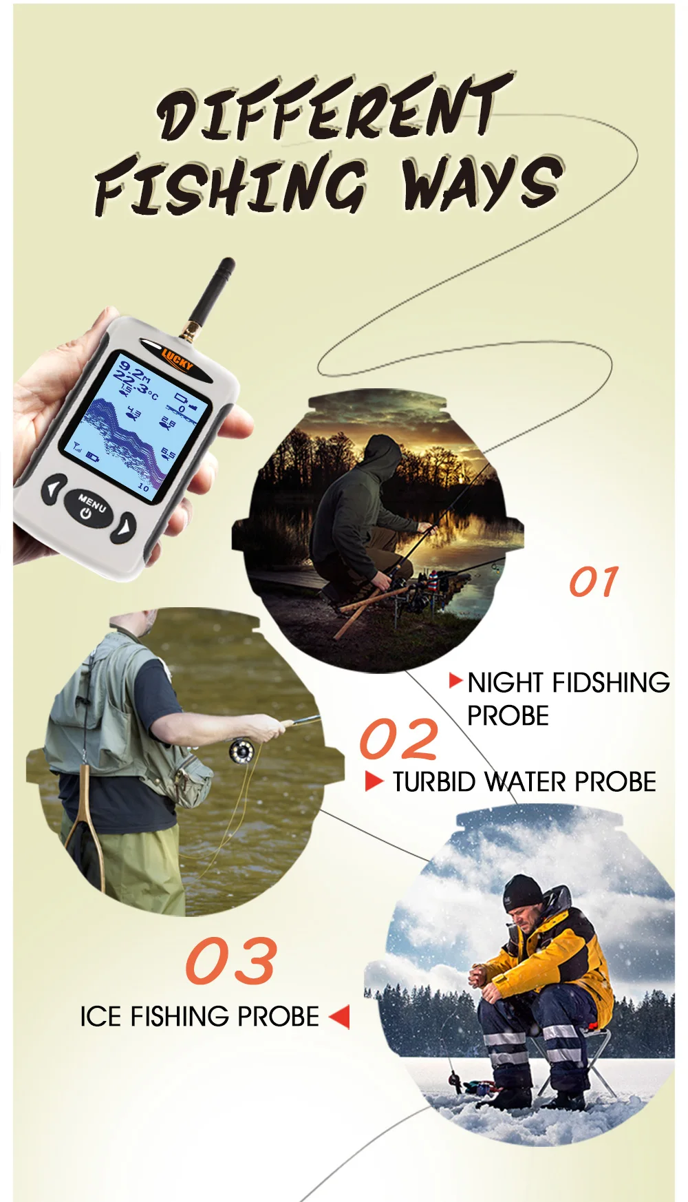 Lucky fishing finder ffw718la рыболокатор беспроводной дистанционный гидролокатор датчик 45 м глубина воды Рыбалка Рыба на английском pesca монитор