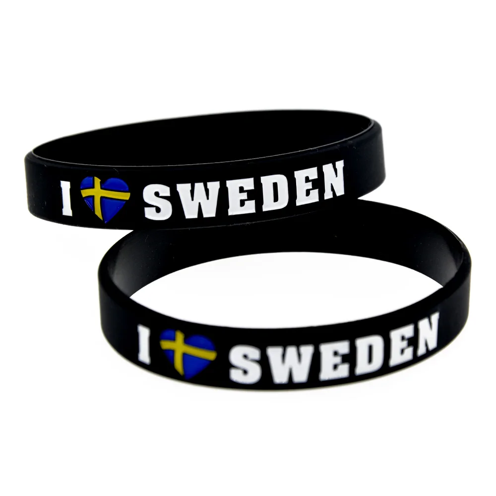 OBH 2 шт Debossed I Love Sweden с флагом силиконовый резиновый браслет