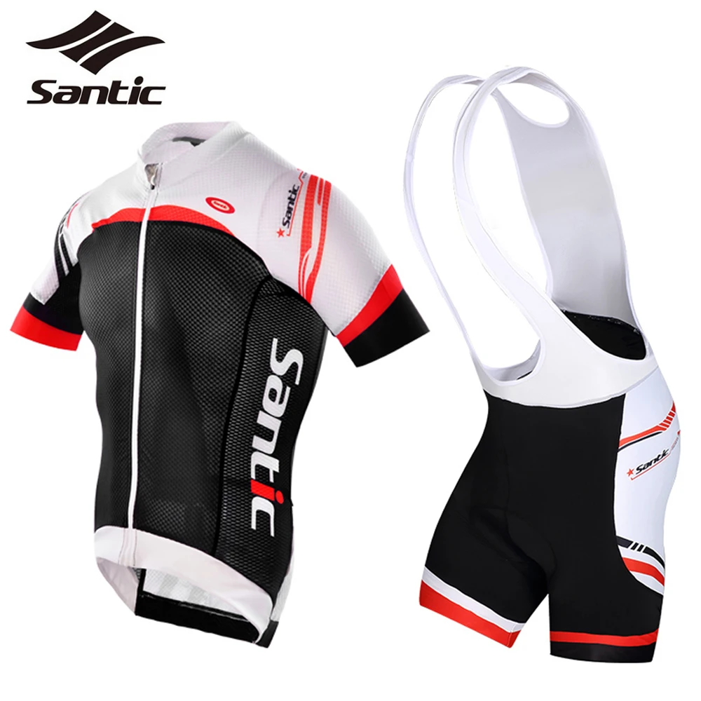 Santic Men Pro Cycling Jersey Kits Triathlon Bibs 4D Pad +Cycling Jersey Short Sleeve Breathable