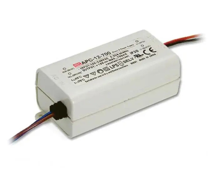 

Mean Well APC-12-700, 12W 9~18V 700mA LED Waterproof Driver, Single Output Switching Power Supply