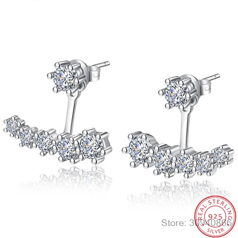 

Luxury 925 Sterling Silver Earrings Six Claw Zirconia Front Back Double Sided Leaves Stud Earrings For Women S-E264