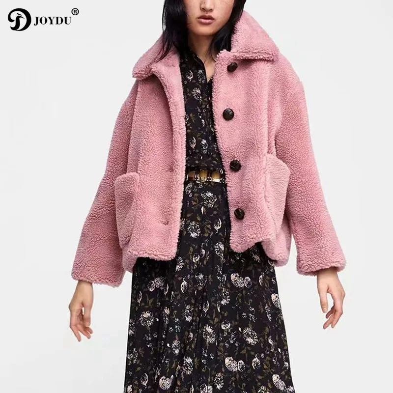 

JOYDU faux lambswool oversized jacket coat winter thick warm hairy jacket Women big pockets outerwear 2018 new female overcoat