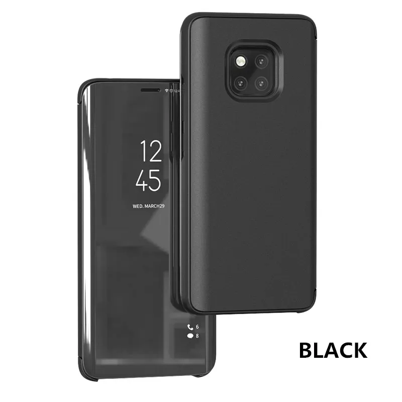 black Для huawei для Honor 8X умный флип-чехол с зеркалом для huawei P9 P10 mate 20 PRO Кожаный чехол-подставка для huawei mate 20 Чехол-держатель - Цвет: black