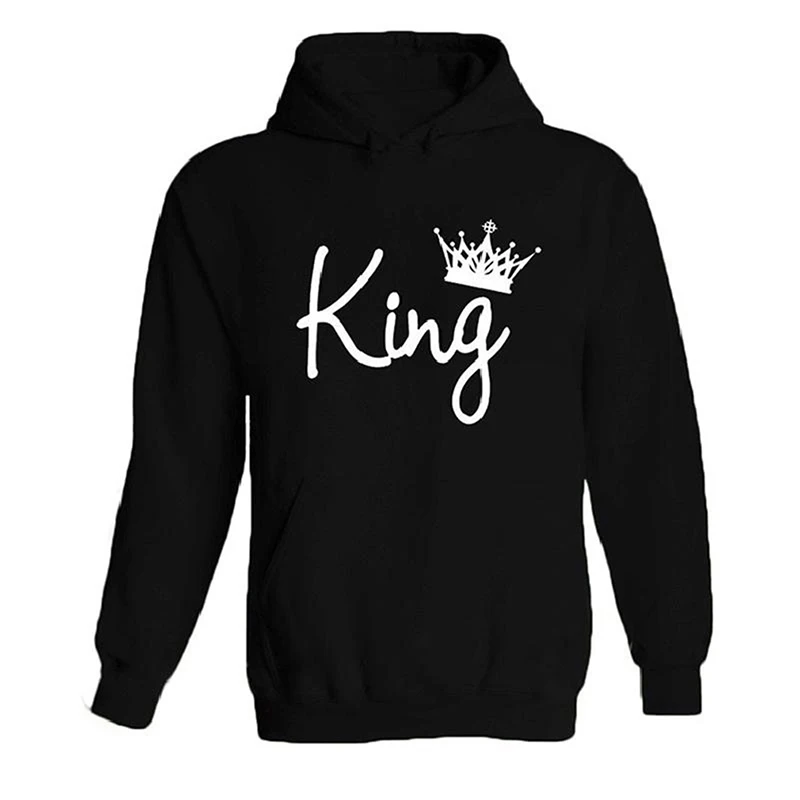 Bigsweety King queen женские мужские черные толстовки с буквенным принтом модные пуловеры с капюшоном для влюбленных пар спортивные костюмы плюс Zize