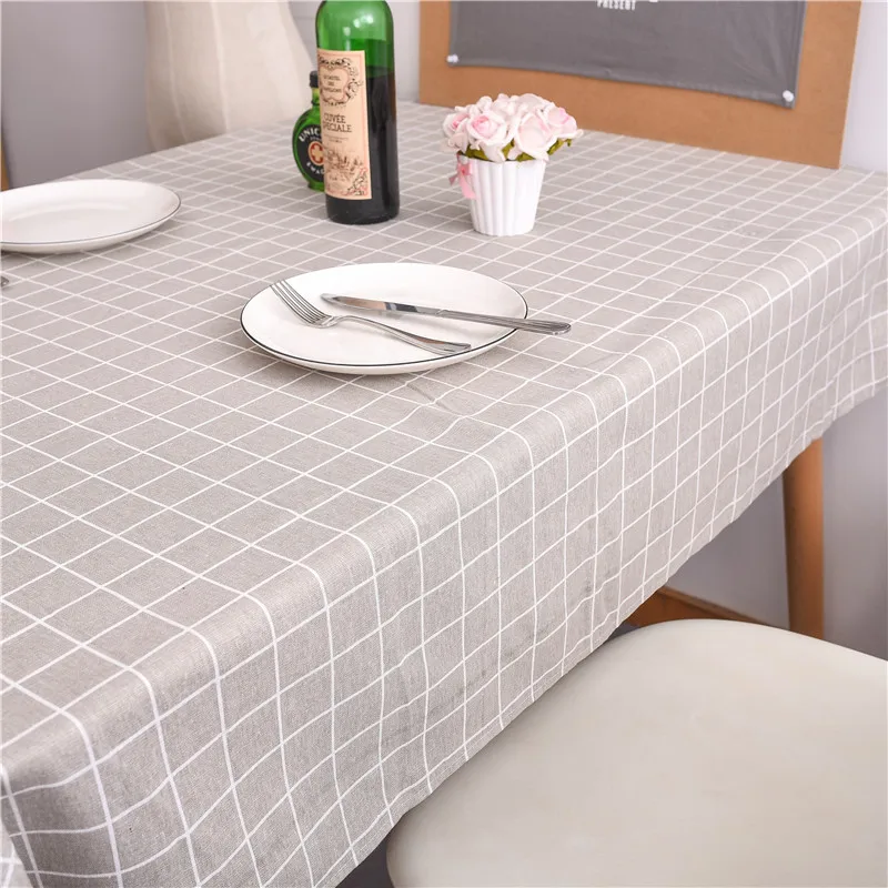

ROMANZO Natural Linen Cotton Fabric Rectangular Tablecloth White Gray Black plaid Coffee Table Cover Wholesale