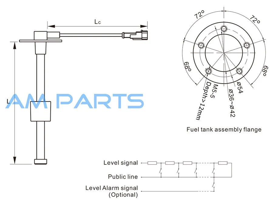 600 мм KUS морской Уровень топливного бака Отправитель Лодка Грузовик RV Автомобиль уровень топлива/бак для воды отправка блок 0-190 Ом SAE 5 отверстие шаблон
