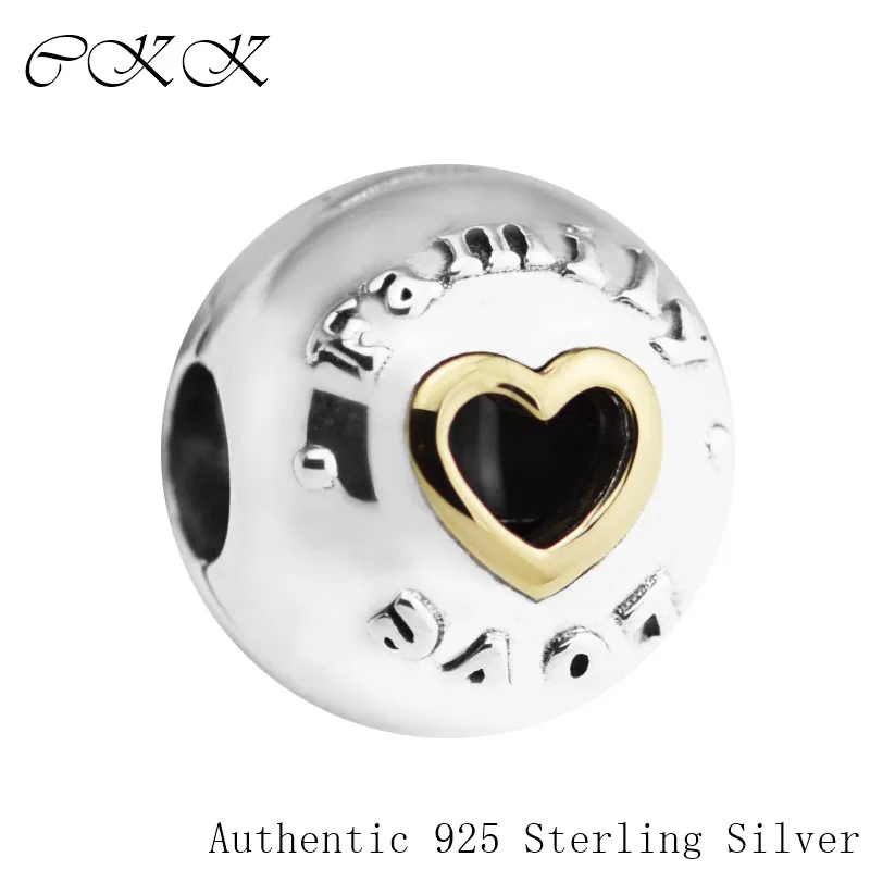 

Authentic 925 Sterling Silver Family & Love Clip Beads With 14K Gold for Jewelry Making Fit Bracelets DIY Fine Jewelry SL031K