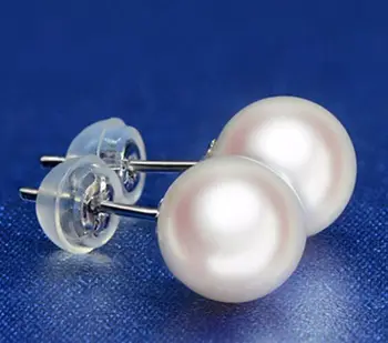 

9-10mm natural south seas white pearl earrings white gold