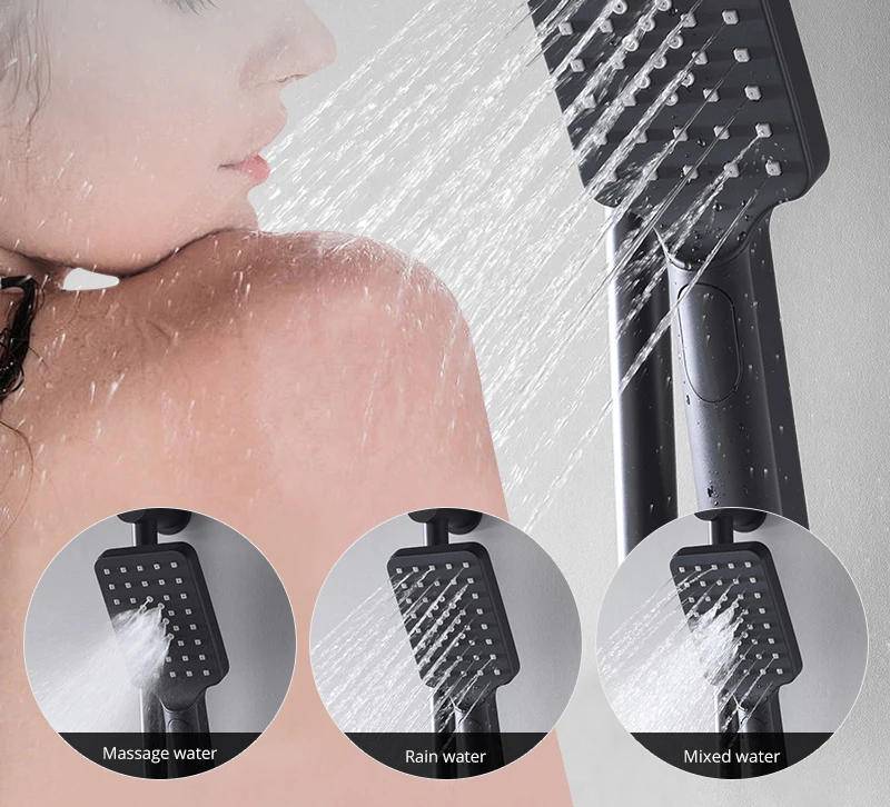 22Waterfall Rain Shower Sets Faucet Rotating Water Shower 4 Function Spa Waterfall Massage Bathroom Fixture Black Shower Set (17)