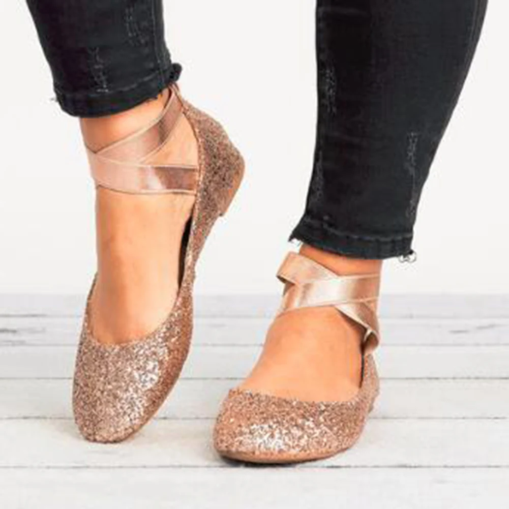 

Women Summer Casual Flat Shoes Plus Size 43 Female Ballet Flats Flock Zipper Slip-on Elastic Band Ankle Wrap Shoes