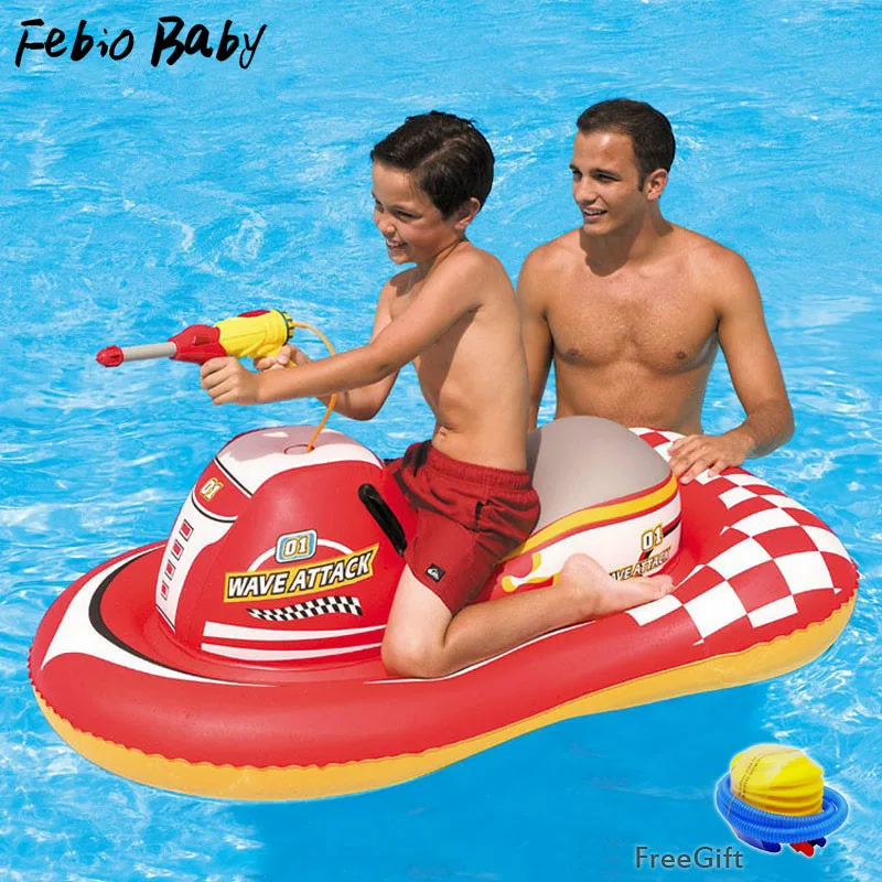 

Summer Inflatable Ride On Motorboat Bath Water Fight Toys Pool Raft For Children & Adult Swimming With Spray Water Gun Free Pump