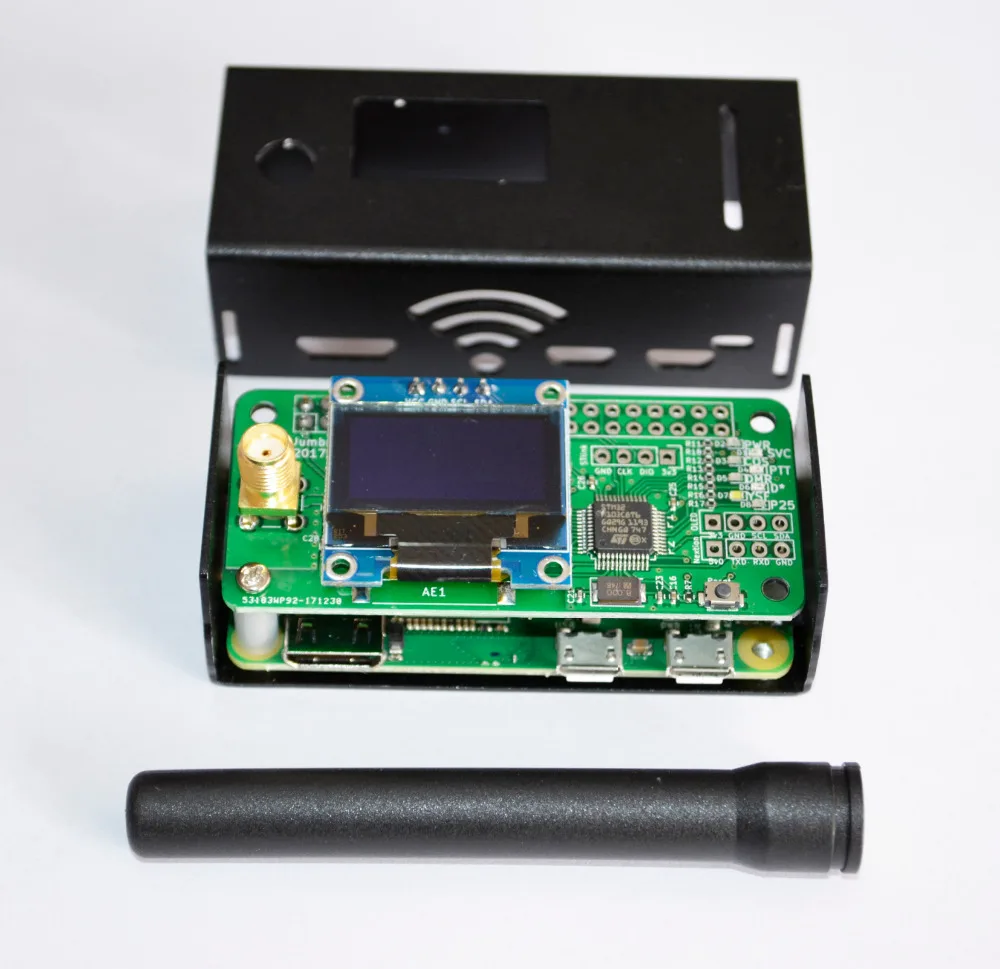 

jumbospot MMDVM hotspot Support P25 DMR YSF DSTAR + raspberry Pi-Zero w +OLED +Antenna + Black Case + TF card READY TO QSO