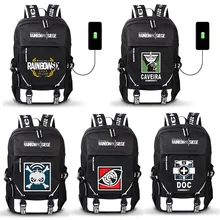 Радуга шесть Seige Паровая игра USB порт рюкзак для мальчиков и девочек Мужская и женская сумка дорожная школьная сумка Подростковая сумка для ноутбука Mochila