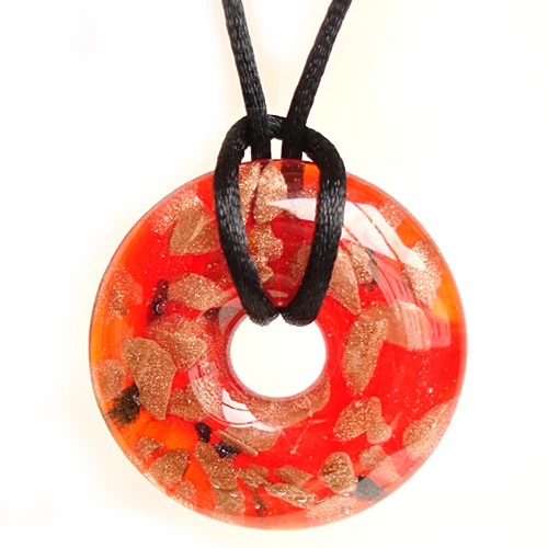 

RED SNAKE Gold Point Red Round Murano Glass Pendant Necklace
