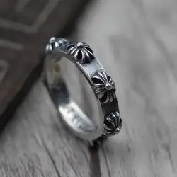 Тайский серебряный крест вокруг личности кольца Для мужчин и Для женщин кольцо S925 стерлингов Серебряные ювелирные изделия