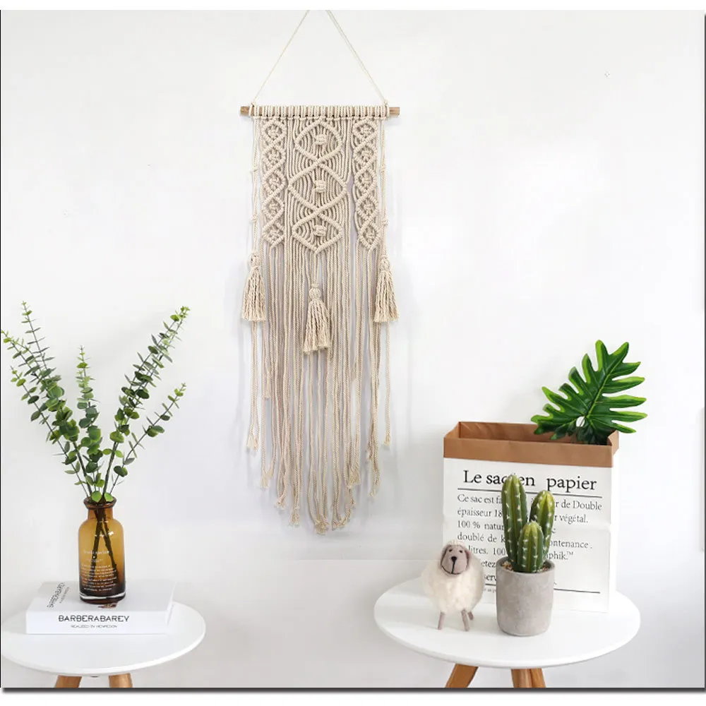 

Macrame Wall Art Handmade Cotton Wall Hanging Tapestry with Lace Fabrics Bohemian Christmas decoration home new Year's gift