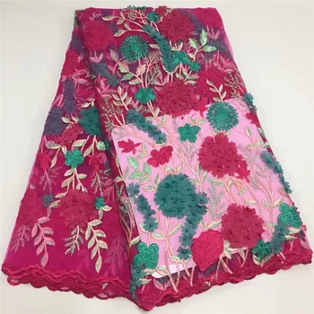 

High Quality African Tulle Lace Fabric New Beaded 3d Flower Lace Applique Embroidery Soft French Nigerian Laces Wedding Fabrics