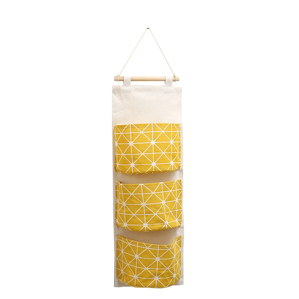 Настенный подвесной органайзер, подвесная сумка для хранения, подвесной органайзер для гардероба, хлопковые льняные подвесные сумки для хранения, домашний декор, 3 кармана - Цвет: Yellow