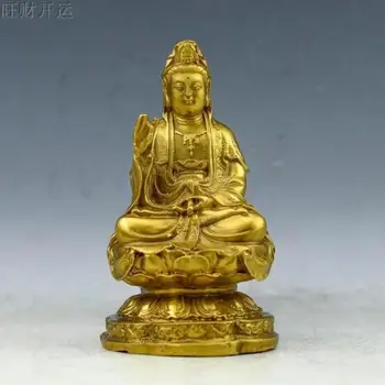 

Antique china brass hand made fengshui lucky lotus Guanyin Bodhisattva statue