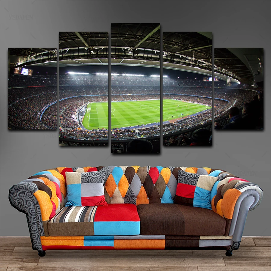Прямая поставка HD 5 Панель Холст Искусство футбольный корт Живопись Домашний