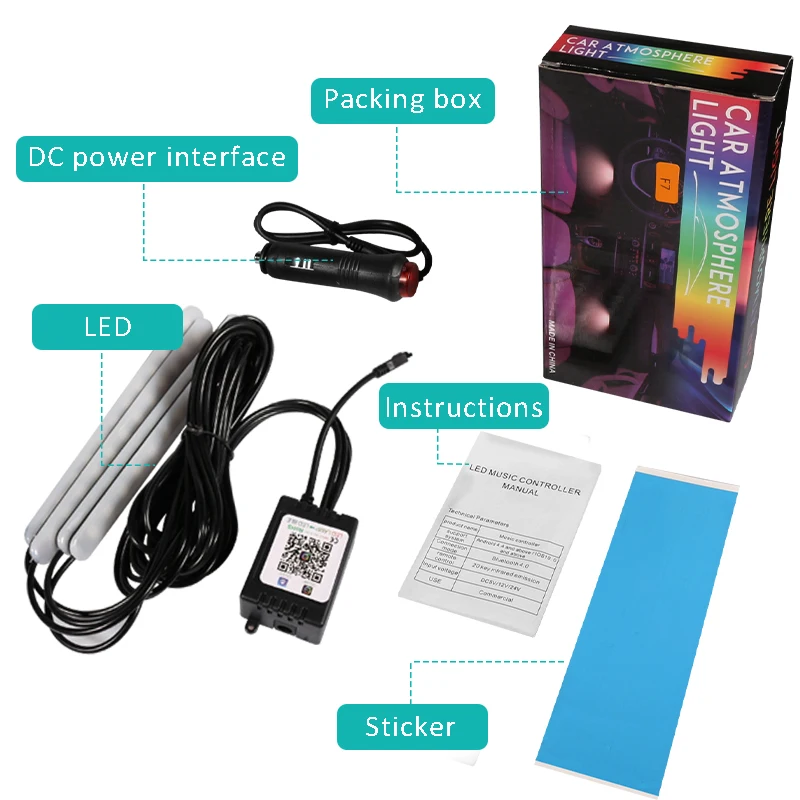 YCCPAUTO Newest 12LED Car Atmosphere Lamp Interior Decorative Lights Bluetooth APP RGB Strip Lights LED Foot Lamp Car Styling