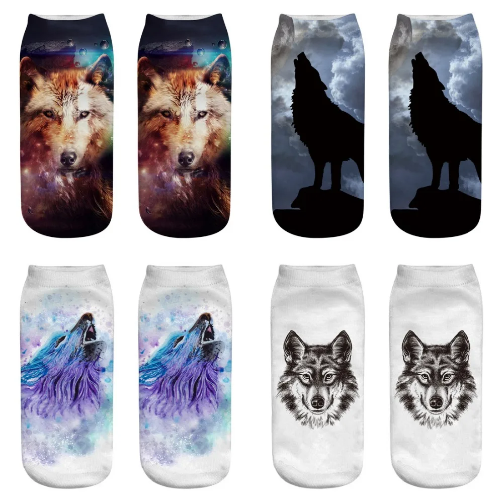 

2019 New 3D Printing Women Socks Fashion Low Cut Ankle Socks Female Creative Wolf Design Art Funny Socks Short Socks Meias Hot