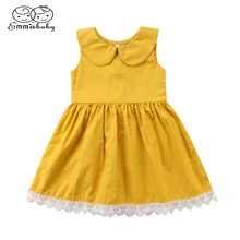 Emmaaby/милое кружевное платье без рукавов для маленьких девочек; Детские платья принцессы для девочек; однотонное Повседневное платье без рукавов; одежда