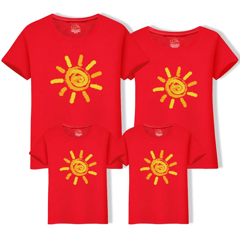 Family Matching Outfit Summer Short Sleeve T Shirt Top Clothes Cotton Mother Father Son daughter Dresses Sun Painting LD10269