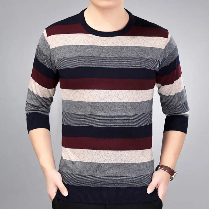 Бренд корейский стиль Тонкий полосатый пуловер мужская одежда Джерси mensluxury пуловер и свитеры для мужчин Мужская Весенняя мода 24008 - Цвет: Бургундия