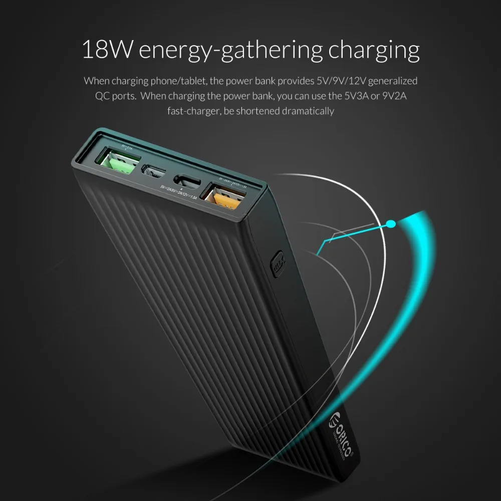 ORICO QC3.0 Power Bank 10000mAh External Battery Portable Two-way Fast Charging 18W Max Output for Xiaomi Samsung ORICO QC3.0 Power Bank 10000mAh External Battery Portable Two-way Fast Charging 18W Max Output for Xiaomi Samsung