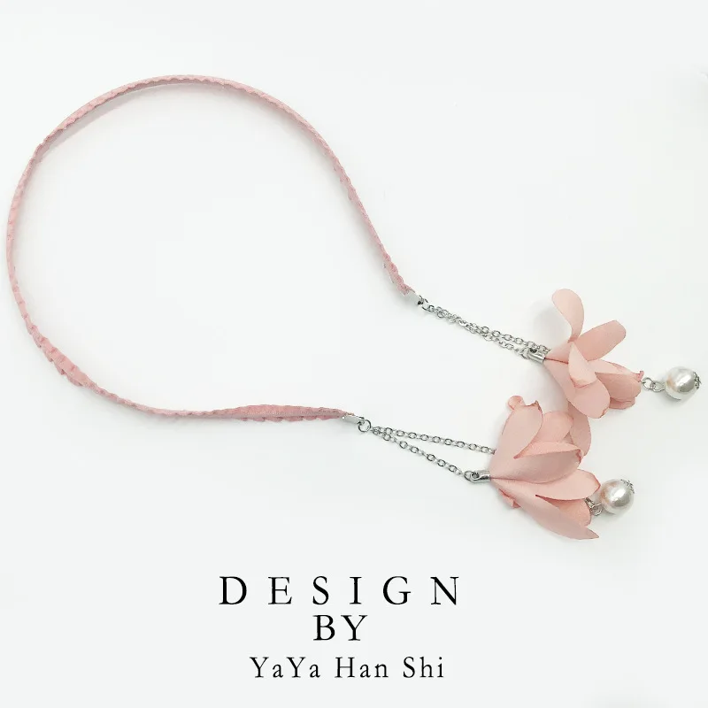 

Headwear fashion ladies head flower hoop with solid color hair band chiffon hair band novelty hair accessories hairpin 6 colors