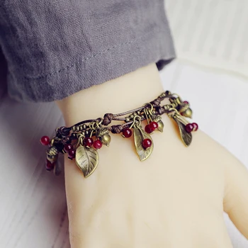 

15+2cm red beads 2 colors bracelet female leaves shape simple personality student fresh national styles girlfriend birthday gift