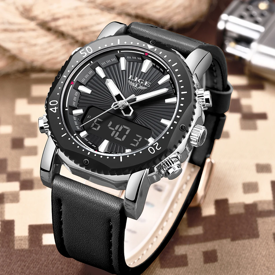 LIGE мужские s часы Лидирующий бренд цифровые часы мужские военные спортивные водонепроницаемые кварцевые наручные электронные часы Relogio Masculino+ коробка