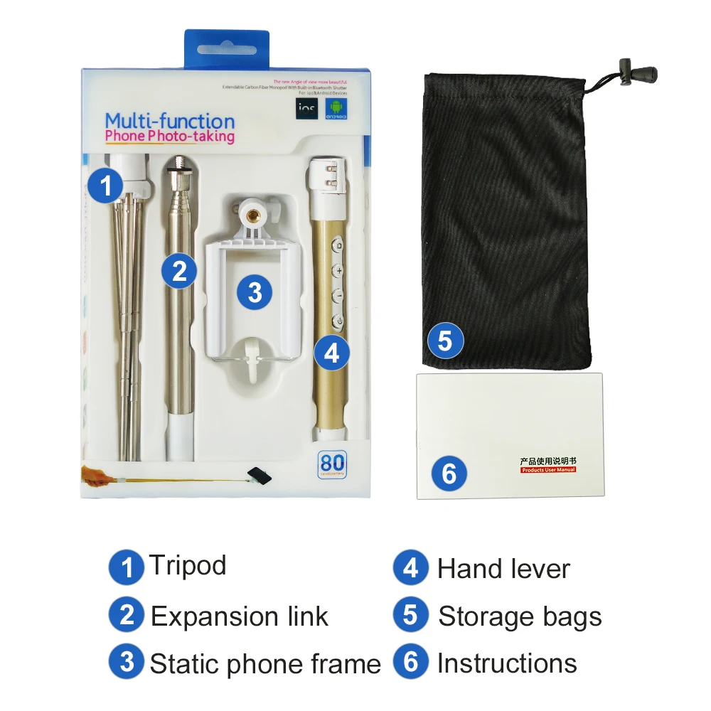 YUNTAB 3 in 1 Handheld Tripod Selfie Stick with Bluetooth Shutter Aluminium Travel for cellphone | Электроника