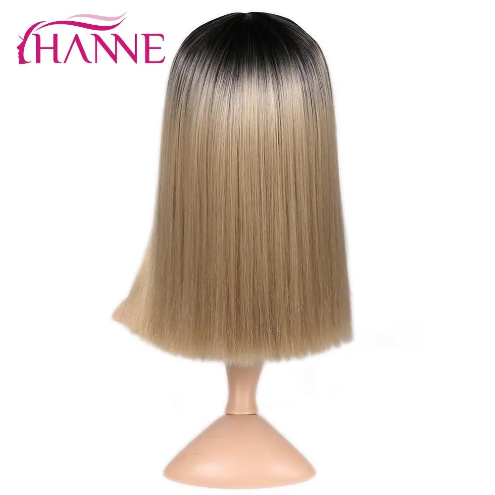 HANNE Ombre коричневый/Блонд/Розовый Средний Боб парики для женщин афро боковая часть прямой парик натуральные афро-американские синтетические волосы