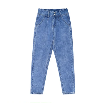 

Plus Size Loose High Waist Harem Pants 2019 New Spring Autumn Slim Double Buckle Casual Jeans Woman Zipper Fly Nine Women Jeans