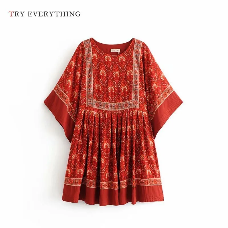 

Print Casual Dress Women Summer 2019 Red Boho Beach Dress Ladies Loose Pleated Midi Dresses For Women Summer Holiday Sundress