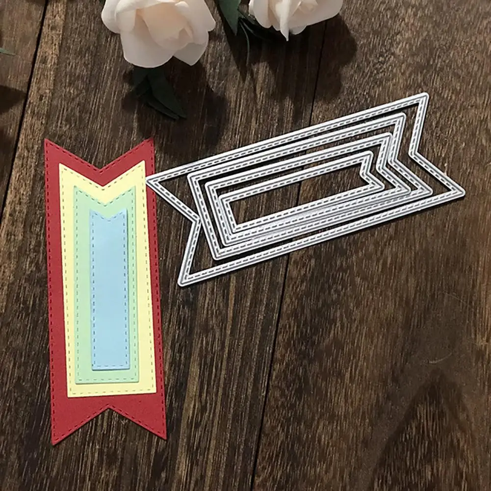 

Hot 4Pcs/Set Banner Shape Metal Cutting Die DIY Embossing Stencil Scrapbook Decor
