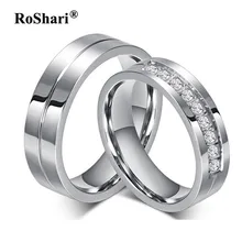 

RoShari couple engagement ring jewelry lovers rings for women and men stainless steel with AAA+ CZ stone never rust or fade