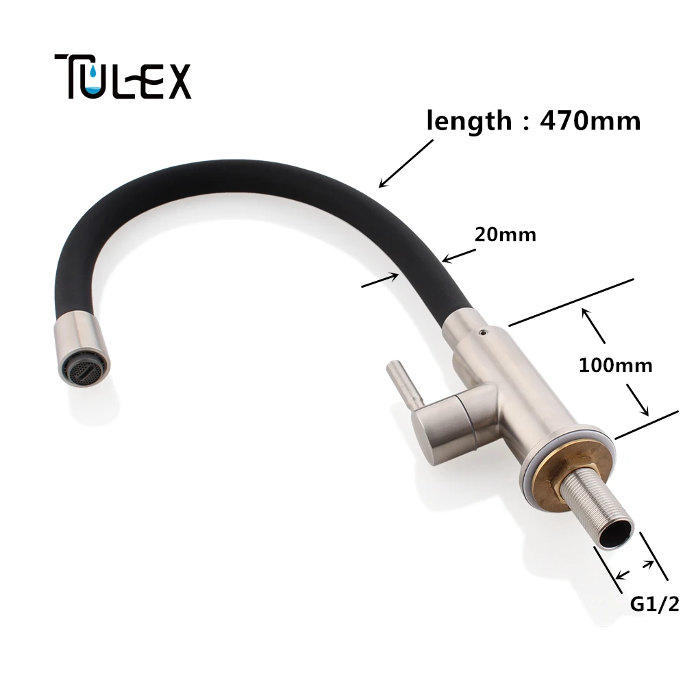 TULEX кухня кран холодной воды SUS304 360 Поворотный Черный средства ухода за кожей шеи одно отверстие бортике нержавеющая сталь