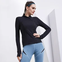 Для женщин спортивные нагрудные Топ нейлон спандекс эластичные дышащие тонкий длинный рукав быстросохнущая одноцветное куртка на молнии Running Sportswea