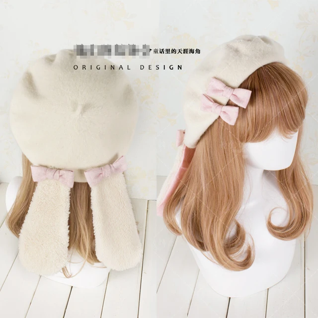 

Lolita Sweety Rabbit Ear Woolen Painter Cap Berets Cosplay Party Free Shipping Whole Sal